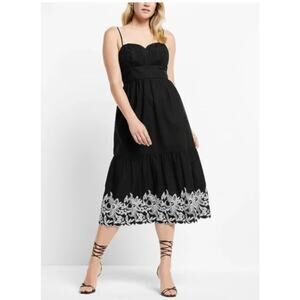 Express Brand Size XL Embroidered Ruched Black Poplin Midi Dress  Black NWT